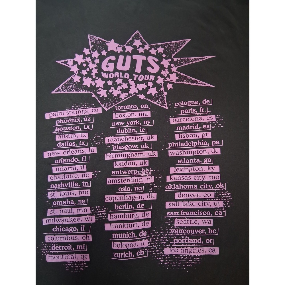 Olivia Rodrigo GUTS World Tour T-Shirt XXL Black Purple Spill Ur Guts Live Tee - Picture 4 of 7